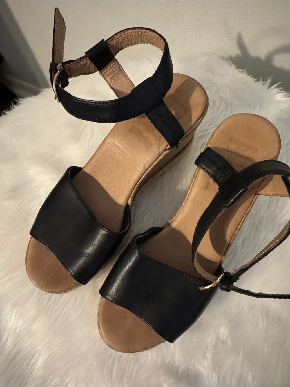 Sperry Black Espadrille Wedge Sandals with Ankle Strap